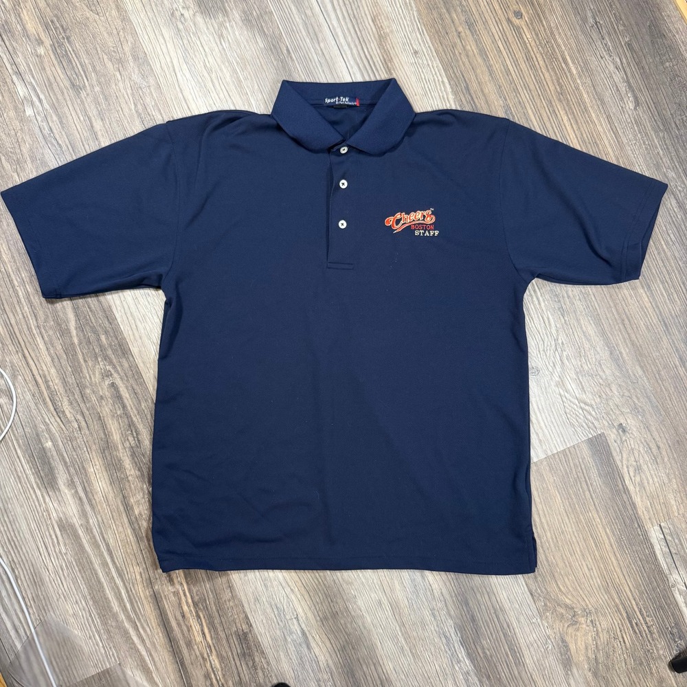 Authentic Y2K Cheers Boston Staff Polo Shirt Navy Blue Bull & Finch Pub Mens M